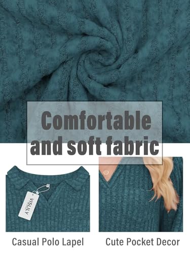 VISLILY Womens-Plus-Size-Tops Collared V Neck Polo Shirts Lightweight Long Sleeve Sweaters Trendy Pocket Decor Tunic Blouses4