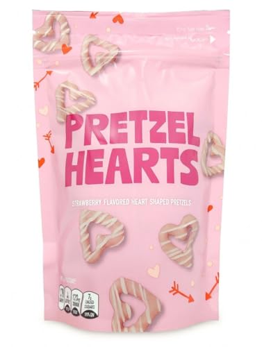 Strawberry Flavored Yogurt Covered Heart Pretzels, Sweet & Salty Snack,