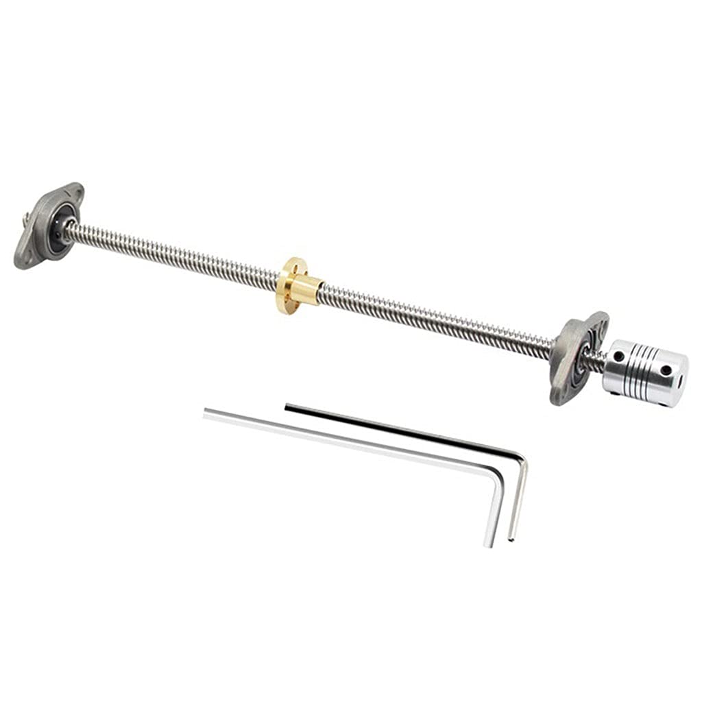 1set 3D Printers Parts T8 Lead Screw Lead 8mm 150/200/300/400/500mm+Copper Nut+KFL08 Bearing Bracket+5 to 8mm Flexible Coupling Kit(200mm)