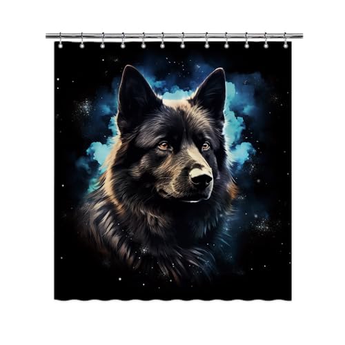 Ganshan Bi Lovely Norwegian Elkhound Dog Shower Curtain Colorful Painting Dog Puppy Pet Animal Print Bath Curtains for Bathroom Home Decoration with 12 Hooks 66x72 Inch Black Style 4