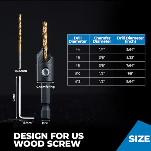 Toolant COUNTERSINK DRILL BITS Set, #4, #6, #8, #10, #12, High-Speed Steel Counter Sink Drill Bit thumb #6