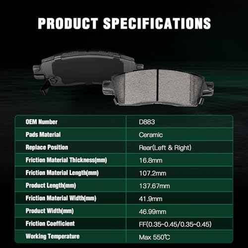 Image of AUTOMUTO 8PCS Front&Rear Disc Brake Pads Set D883 D1169 For Buick Enclave Rainier For Chevrolet SSR Trailblazer Trailblazer EXT Traverse For GMC Acadia Envoy Envoy XL For Isuzu Ascender For Saab 9-7x