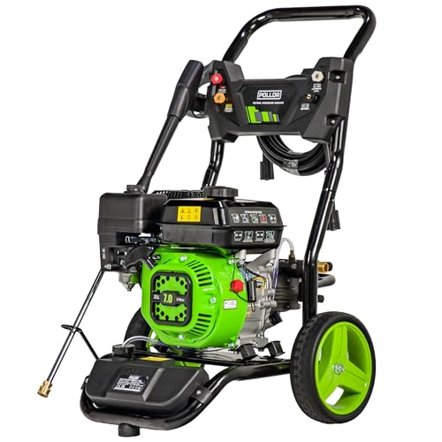 POLLOR Lavadora a presión de gasolina 3950 PSI Jet Wash 7HP 210cc 5 boquillas con manguera de 8 metros y tanque de detergente