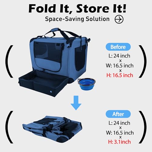Image of Prutapet Large Cat Carrier 24 inchx16.5 inchx16.5 inch Soft-Sided Portable Pet Crate for Car Traveling with Collapsible Litter Box and Bowl