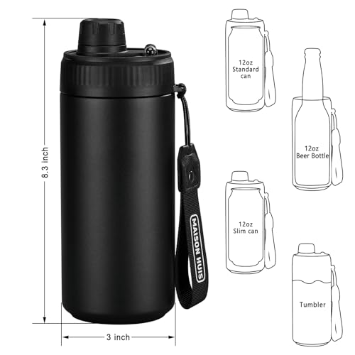 Refroidisseur de canette de bière noir mat avec couvercle et sangle - 6