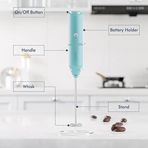 Powerful Milk Frother Handheld Foam Maker, Mini Whisk Drink Mixer for Coffee, Cappuccino, Latte, Matcha, Hot Chocolate, with Stand, Aqua - 2