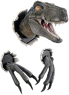 BEAUTYBIGBANG Velociraptor Statue Wall, Wall Mount Dinosaur Head Sculpture, Dinosaur Bust Hanging Prop Replica, 3D Dinosaur Statue, bursting Velociraptor, for Indoor
