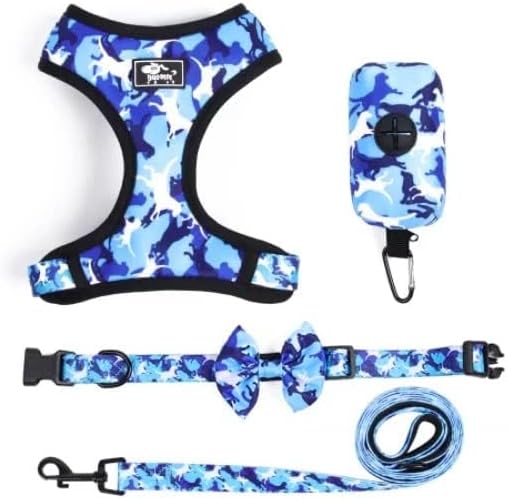Comfortable Easywalk pet Harness, Leash Collar Bag Holder,No Pull Adjustable Reflective Step-in Puppy Harness with Padded Vest for Small Medium Large Dogs and Cats Complete Set (Small, Blue Camo)