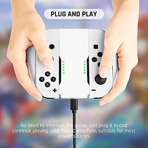 Image of FANPL Charging Grip Controller for Nintendo Switch & Switch OLED Joy Con, Grip Game Accessories with Charge Indicator, Handle Grip with 1 m /3.3 Ft USB Type-C Data Cable, 6 Thumb Grip Caps (White)