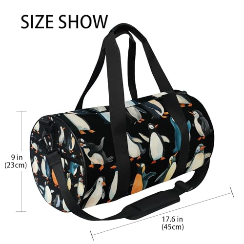 Cartoon Penguins Black Gym Duffle Bag Women Men Sports Fitness Bag for Travel Workout Gymnastics Dance Ballet4