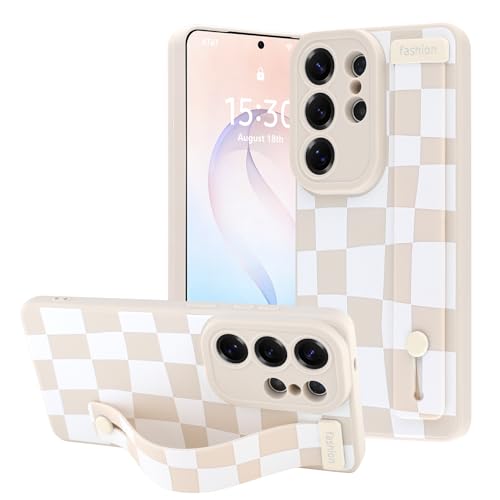 OOK Case for Samsung Galaxy S26 Ultra with Finger Strap White Checkered