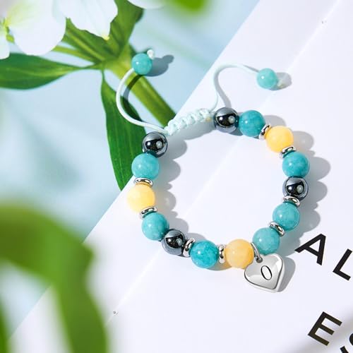 Image of Blue Initials Heart Natural Stone Beaded Bracelet for girl | Adjustable Natural Stone Beaded Bracelets for Girls Jewellery | Daughter /Granddaughter /Niece /Bracelets for Girls Jewellery