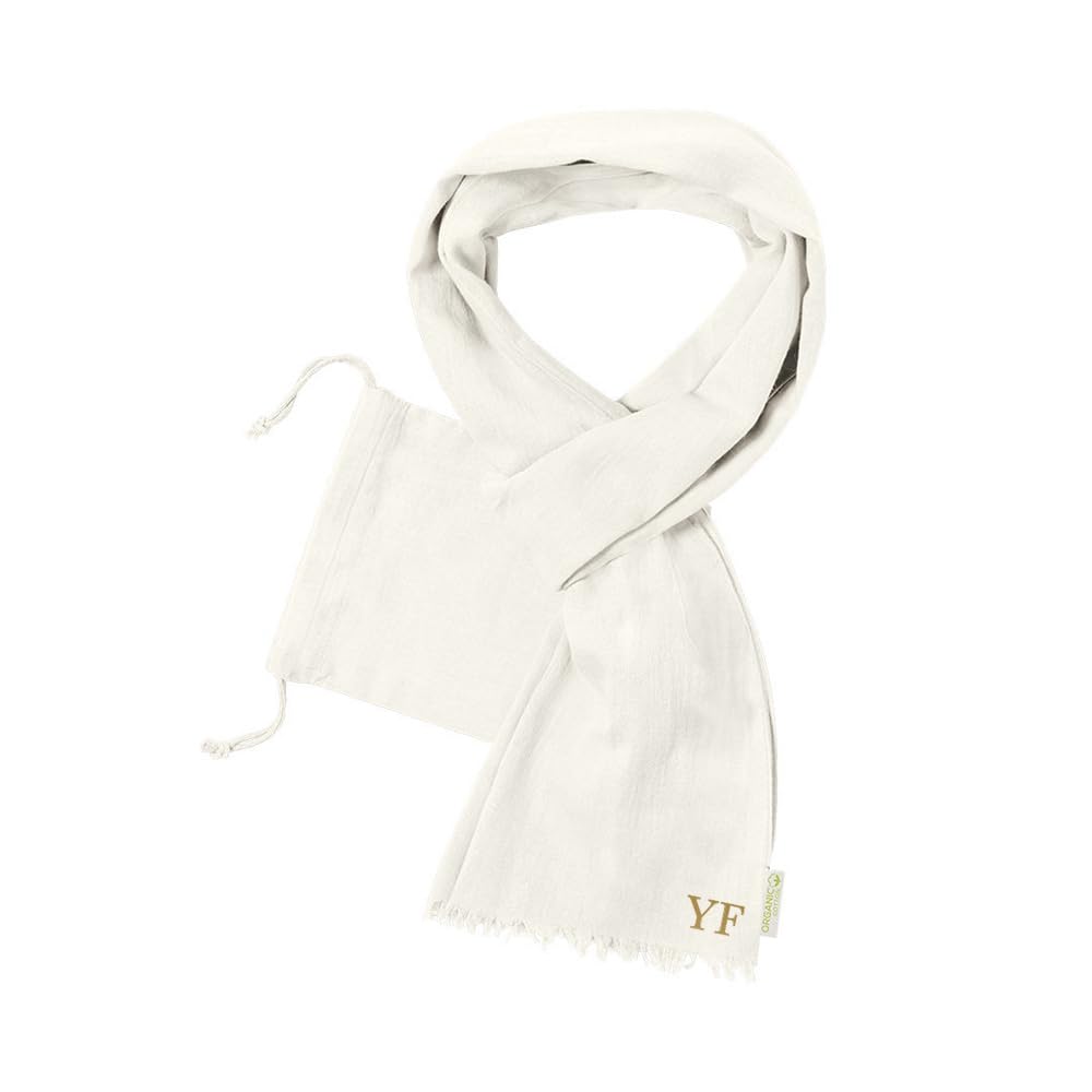 eBuyGB Personalised Scarf for Women, Organic Cotton Fringe Scarf with Initials, Monogram Pastel Scarves, Spring Cosy Scarf with Pouch (Natural Cream)