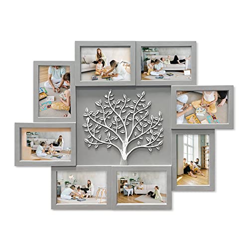 HELLO LAURA – Picture Frame Collage Large Wall Hanging Photo Frames Elegant Tree Collage Frame Gifts for Family Friends 4×6 inch Home Wall Decor Gallery Display (Grey)