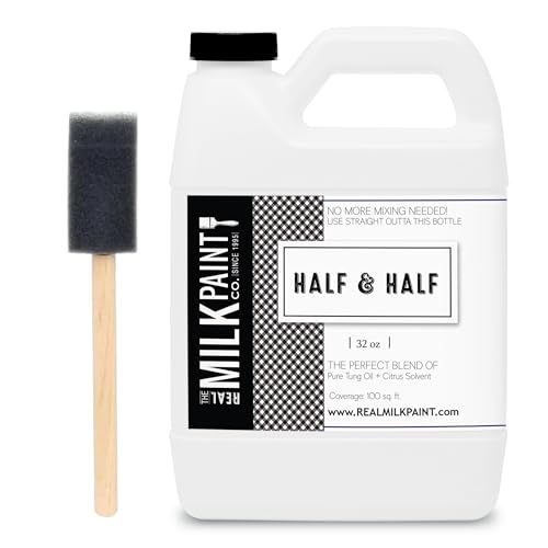 Real Milk Paint, Half and Half, Pure Tung Oil and Orange Peel Oil for Wood Finishing, Cutting Boards, Butcher Blocks, Clay, Stone, and Slate, Food Grade, 32 oz.