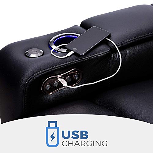 Seatcraft Julius - Big & Tall - Home Theater Seating - 400 Lbs Capacity - Top Grain Leather - Power Recline - Powered Headrest - Usb Charging, Cupholders, Arm Storage, Single Recliner, Black #TOP6