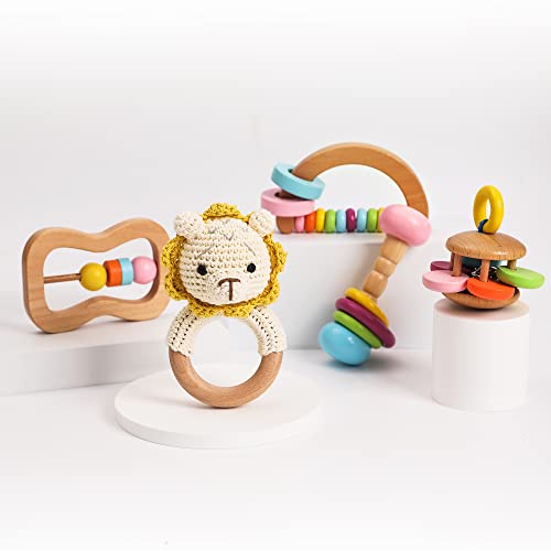 Image of Wooden Montessori Baby Sensory Rattle Educational Toys Preschool Baby Grasping Toy-Nursery First Toy