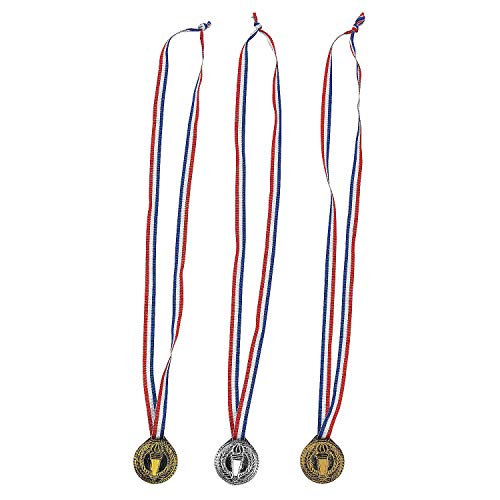 Fun Express Torch Award Medals Silver and Bronze - Great for Games and Ceremonies - VBS Vacation Bible School Supplies/Decor - Medals of Gold Set -12