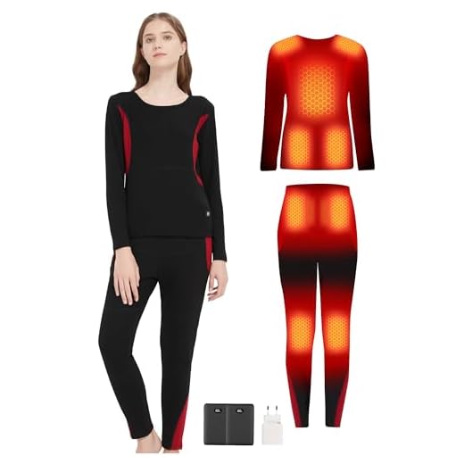 CYCYHEAT Ropa Interior Calefactable Mujer & Hombre – Conjunto de Ropa Interior Térmica Elástica con Elementos de Calefacción Mejorados y Batería (Rojo, L)