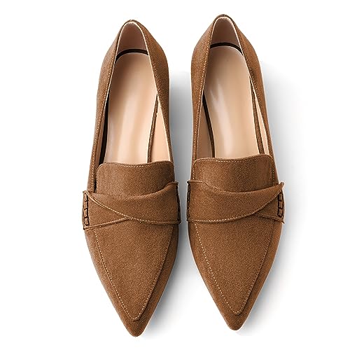 Esvowido Women's Loafer Pumps Mid Block Heels Closed Pointed Toe Slip on Comfortable Chunky Heel Pumps Dress Shoes for Daily Life Work Office 2 Inch3