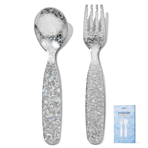 KINGSTONE Pure Titanium Toddler Utensils Set, 2-Piece Fork and Spoon Set