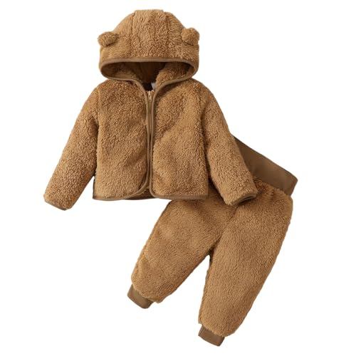 Sobowo Baby Boys Girls Winter Clothes Fleece Zip Up Hoodie Jacket Coat Ear Sweatshirt Pants Outwear Outfits 0-24 Months cover
