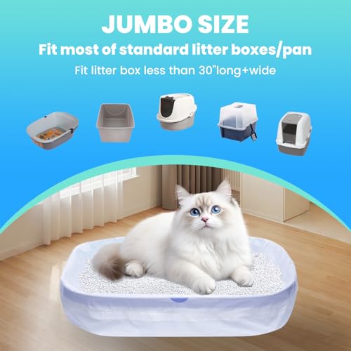 60 Pack Jumbo Cat Litter Bags - 3MIL Extra Thick Leakproof Litter Box Liners, 31\"x18\" Heavy Duty Drawstring Cat Litter Liners for Automatic Litter Box, Odor Control Disposable Kitty Litter Bags 6 Roll - Thumbnail 2