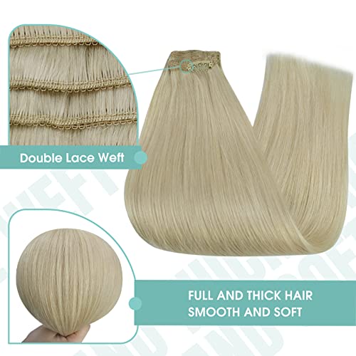Image of YoungSee 120G Hair Extensions Clip ins Beige Blonde Clip in Human Hair Extensions Invisible Clip on Blonde Hair Extension Long-Lasting Add Volume 14Inch 7Pcs