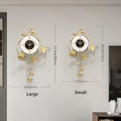 FIXNEO Gold Ginkgo Oversized Wall Clock