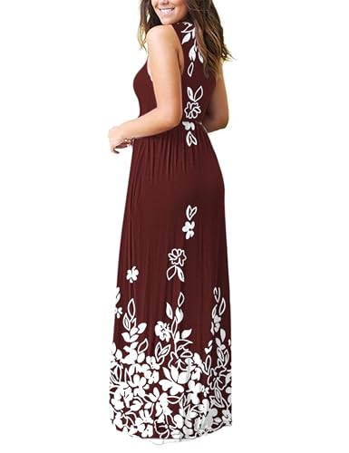 Image of AUSELILY Women's Summer Sleeveless Loose Plain Casual Long Maxi Dresses | Year Round wear solid floral print, Casual daily wear, Empire waist, Floor length, Side pockets New