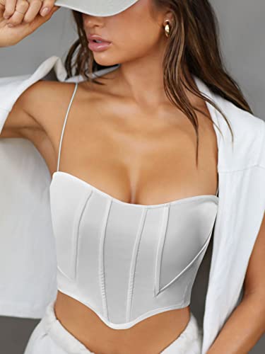 Mebius Corpete feminino de couro, top cropped com alças finas, decote coração, fofo, festa, sexy, Br