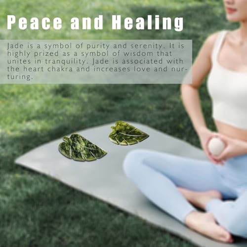 Image of Runyangshi 2PCS Natural Green Jade Stone Hand-Carved Crystal Leaves Sculpture Leaf Shape Crystal Healing Stone Figurines Reiki Gemstone Collection Home Decor Desk Decor