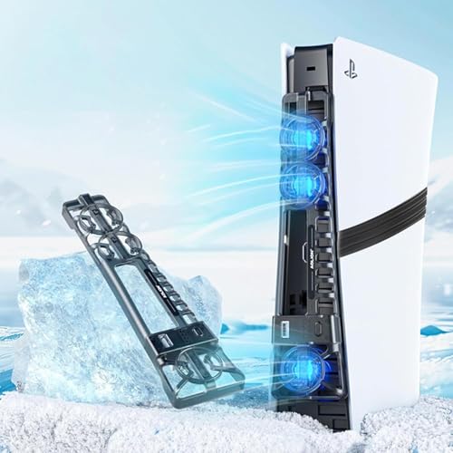 Ventilador de Refrigeración para PS5 Pro/ PS5 Slim, Ventilador para PS5 Pro con luz LED & 3 Niveles de Velocidad de Aire Ajustable, Refrigeracion para PS5 Pro/Slim Disc y Ediciones Digitales