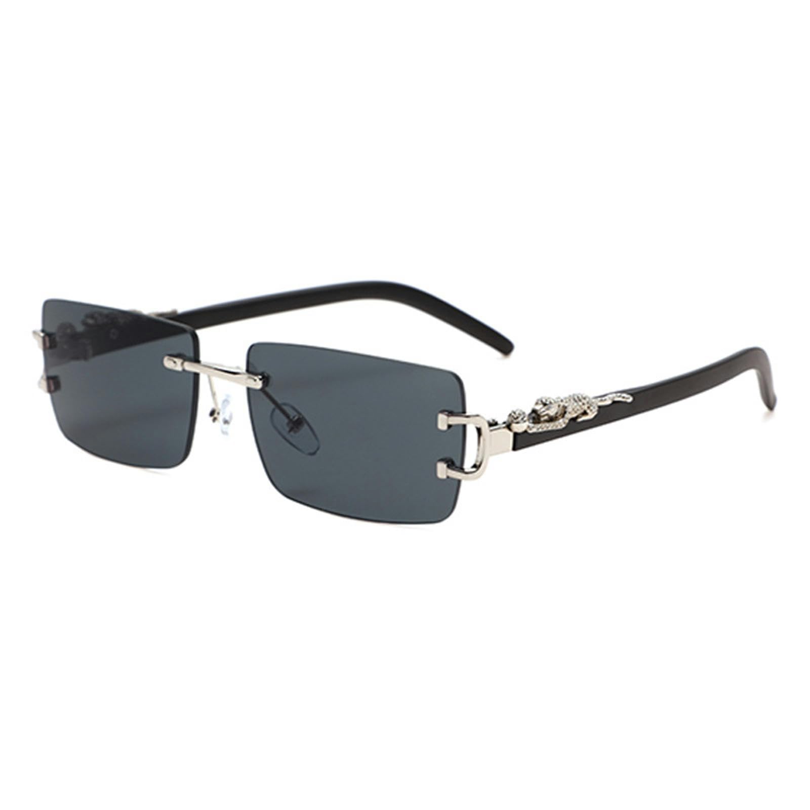 Occhiali da Sole da Donna Occhiali da Sole Quadrati Senza Cornice di Gelatina di Temi di Metallo Uomini E Donne Occhiali da Sole da Sole alla Moda-Foglio Grigio con Cornice d'Argento