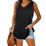 Pub Summer V-Neck Swallowtail Sleeveless Short Sleeve Solid Color Tank Top Casual T-Shirt for Women (Black, M)
