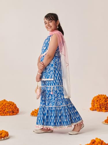 Pspeaches Girl's Cotton Sharara Set (Sha-Bluemirroryoke-2-3Y_Blue