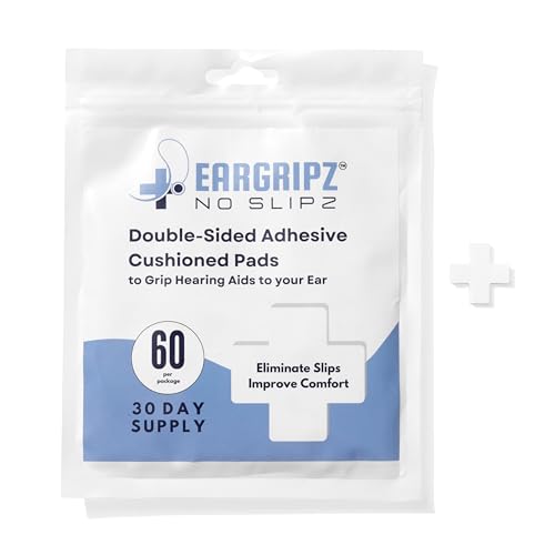EarGripz Hearing Aid Grips Adhesive Cushioned Pads for Secure Comfortable Fit Non-Slip Hearing Aid Stabilizers for BTE & RIC Devices 60-Pack for Adults Kids & Active Lifestyles