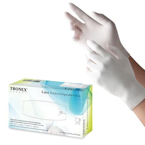 TRONEX 1510 Rubber Latex Disposable Gloves, Non Medical, General Purpose, Food Handling, Food Preparation, Light Industrial, Smooth Finish, Corn Starch Powdered, Natural Color, Large, Box of 100