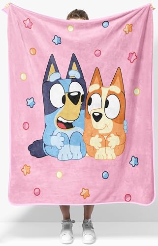 Bluey & Bingo Plush Throw Blanket - Measures 40 x 50 Pink Super Soft Lightweight Fleece Kids Bedding