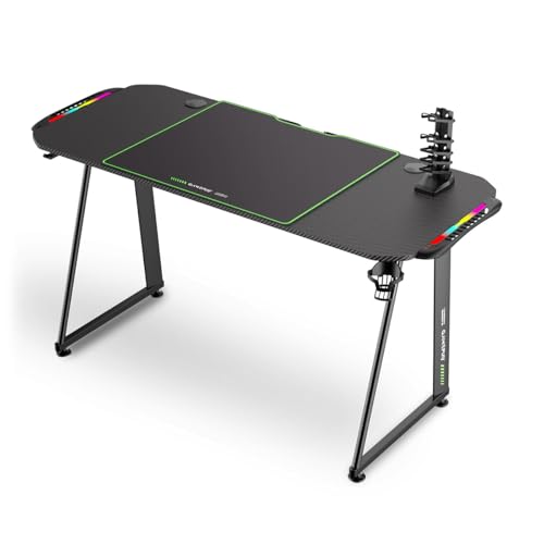 Mc Haus Gameplay Pro Carbon Green - Escritorio Gaming con Soporte para Auriculares, portavasos, pasacables y Alfombrilla Antideslizante