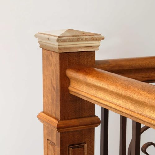 Image of Geetery 16 Pcs 4 x 4 Wood Newel Post Cap Fence Post Cap for Fence Topper Top Resistant Decking Caps for Outdoor Fences, Mailboxes and Decks (Cedar Wood)