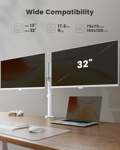 Soporte dos monitores de acero resistente con rotación completa y acabado blanco 2