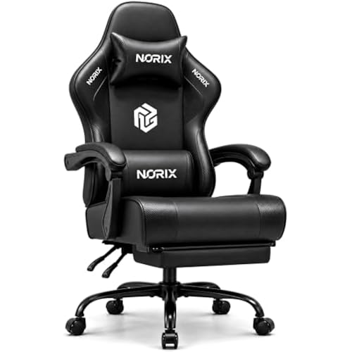 Video Gaming Chair for Adults with Footrest, Ergonomic Computer Chair,Black | 21-Inch Wide Seat, 330 lb Heavy Duty Load Capacity, Headrest, Adjustable Height, Reclining Backrest for Office or Gaming