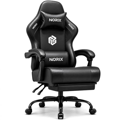 Gaming Chair for Adults with Footrest, Ergonomic Black