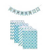 Candy Bar Zubehör,Candy Bar Girlande und 100 PCS Papiertüten Kraftpapier tüten,CandyBar Deko für Hochzeit Party Geburtstag Dekoration Event Supplies