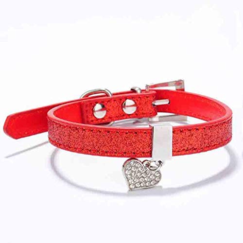 Yisatann Collares para Perros básicos Collares de Cuero para Perros para Cachorro Mascota con Colgante de Diamante de corazón de Diamantes de imitación - Rojo S Cover