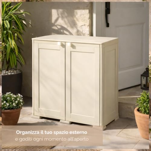 Ma Maison Armadio Basso In Plastica Da Esterno 79X43X85,5 Cm, Con 2 Ripiani – Mobile Contenitore Compatto Salvaspazio Per Balcone, Terrazza E Organizzazione Casa (Panna) - 6