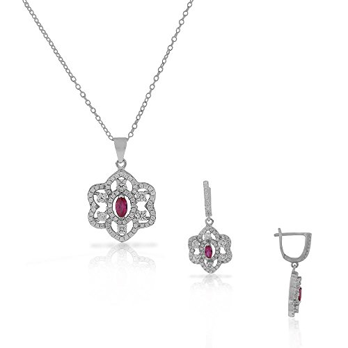 925 Sterling Silver Red Ruby-Tone CZ Chandelier Dangle Earrings Pendant