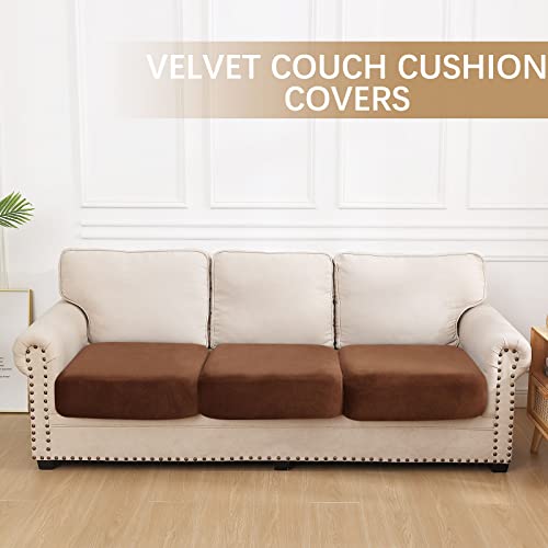 Hyha Velvet Stretch Couch Cushion Covers, Replacement Sofa/Chair Cushion Covers, Soft Sofa/Couch Seat Covers, Individual Couch Cushion Covers For Sectional Sofa (3 Packs, Brown) #TOP4