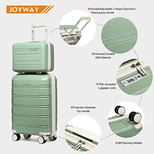 Joyway 20" Carry-On Suitcases & 14" Cosmetic Bag & 7" Small Bag, Lightweight Polypropylene Carrying Case With Tsa Lock, Rigid Luggage With Swivel Wheels (Matcha Green, 20In Carry-On) #TOP1